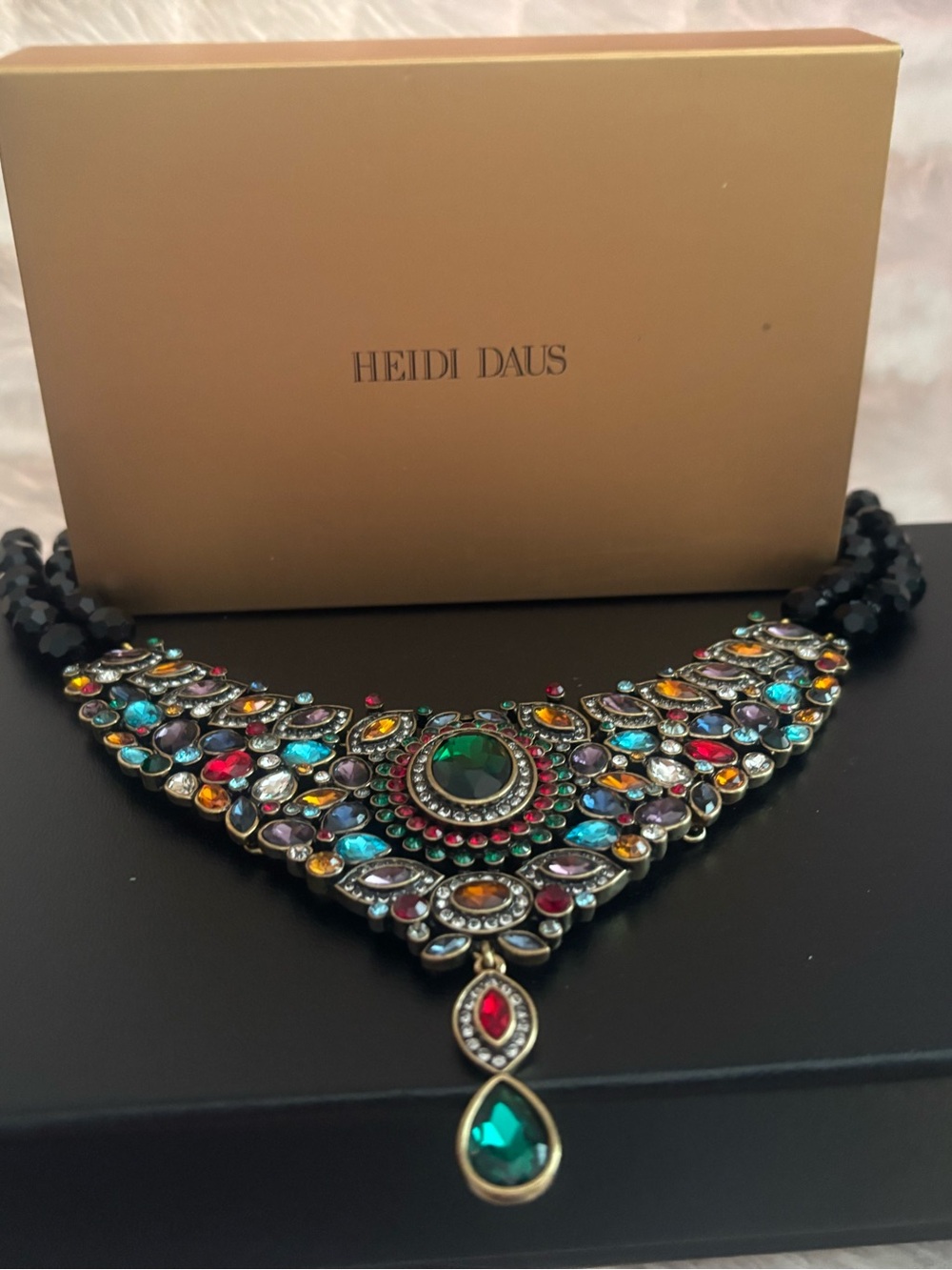 Heidi Daus Multicolor Crystal Statement Necklace with Emerald Center
